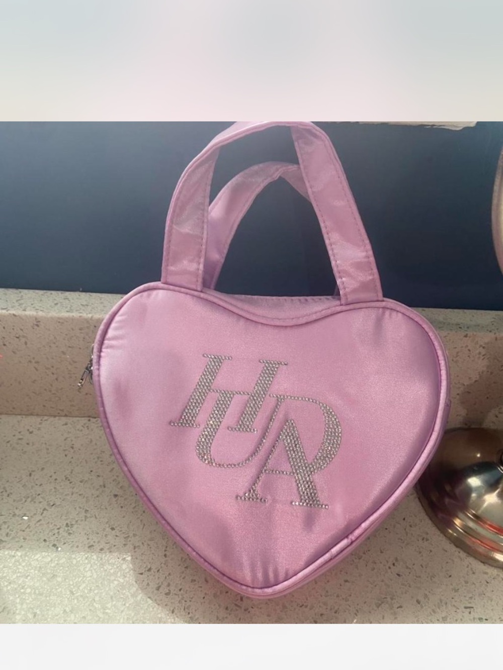 Urban Decay Heart-Shaped Pink Cosmetic Bag with Rhinestone Logo